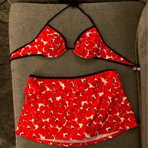 Victoria’s Secret Push-Up Bikini Top and Skirt Bottom, red, white, black